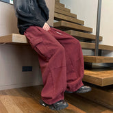 Hearujoy Men's Patchwork Cargo Jeans Oversized Wide Leg Trousers Men Muti-pockets Hip Hop Streetwear 90s Vintage Fashion Tooling Pants